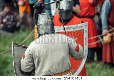 Ritter Weg, Russia, Morozovo, April 2017: Festival Of The European Middle Ages. Medieval Joust Knigh