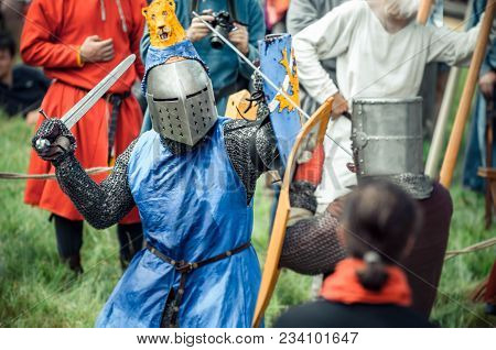 Ritter Weg, Russia, Morozovo, April 2017: Festival Of The European Middle Ages. Medieval Joust Knigh