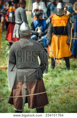 Ritter Weg, Russia, Morozovo, April 2017: Festival Of The European Middle Ages. Medieval Joust Knigh