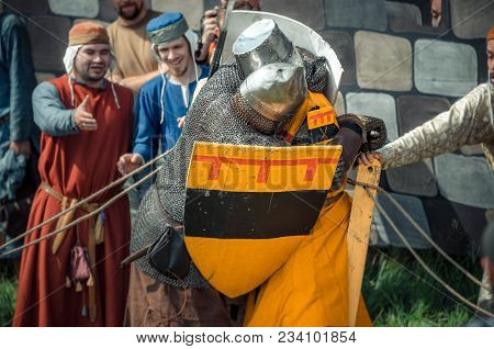 Ritter Weg, Russia, Morozovo, April 2017: Festival Of The European Middle Ages. Medieval Joust Knigh