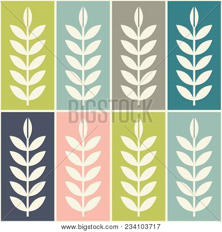 Scandinavian Geometric Folk Art Seamless Vector Latticework Pattern With Colorful Plants In Rectangl