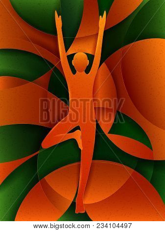 Vector Design Of People Practicing Yoga On Abstract Cubism Backhround