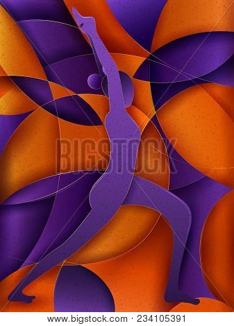Vector Design Of People Practicing Yoga On Abstract Cubism Backhround