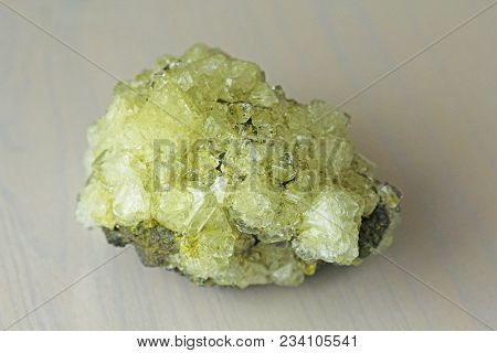 Sulfur Mineral. Yellow Crystals Of Mineral Sulfur.