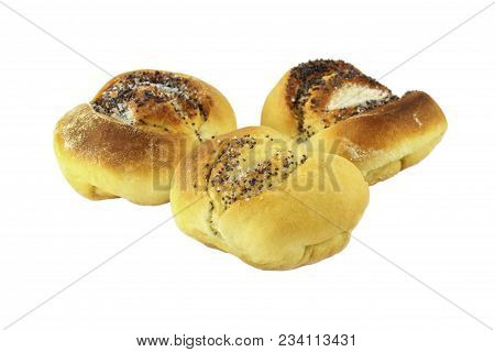 Buns With Poppy Seeds And Sugar Isolated On White