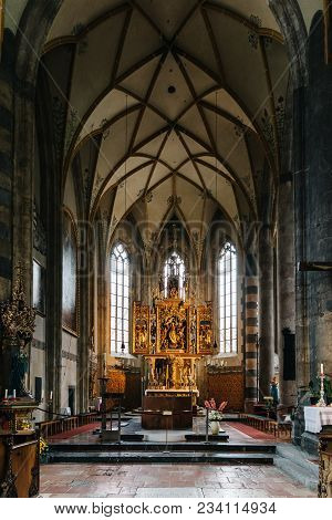 Schwaz, Austria - August 8, 2017: Interior View Of Church In Schwaz In  Austrian State Of Tyrol Near
