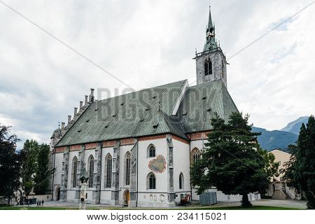 Schwaz, Austria - August 8, 2017:  View Of The Church Of The Picturesque Town Of Schwaz In  Austrian
