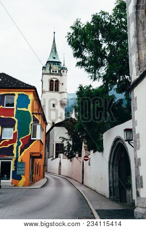 Schwaz, Austria - August 8, 2017:  View Of The Picturesque Town Of Schwaz In  Austrian State Of Tyro