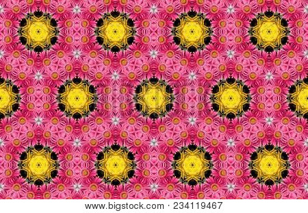 Wide vintage seamless background pattern. Rose, poppy, wild flowers with nightingales and leaf. Abstract, hand drawn, vector - stock.