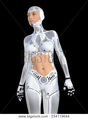 Computer Generated 3d Illustration With A Humanoid Robot Isolated On Black Background