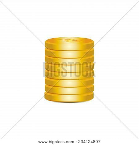 Golden Bitcoin Bunch On White Backgraund. Vector Illustration.