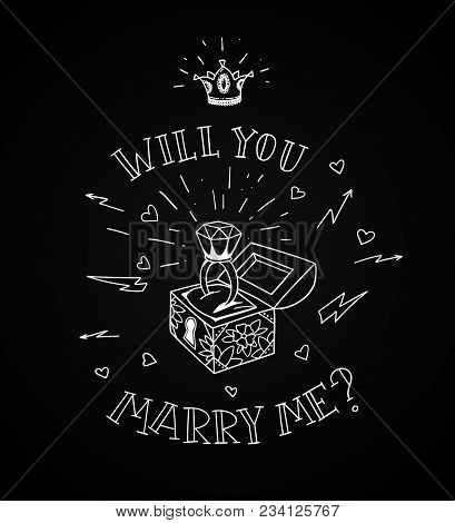 Dead Man Chest Whit A Wedding Rind With Diamond And Shiny Crown. Will You Marry Me Design In Traditi