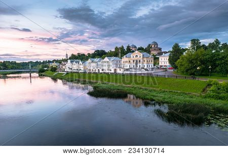 Dramatic Sunset Sky Over The Tvertsa River And Its Picturesque Shores After Storm. Russian Provincia