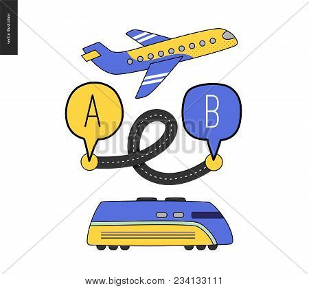 From Point A To Point B - An Asphalt Road Loop Connecting Two Points - Concept Of A Math Transport P