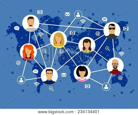 Avatar Vector Image Human Faces Internet Icons On World Map Light