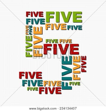 5 Five Digit Number Consisting Of Words Of Different Sizes Of Multi Color.