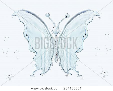 Butterfly Made Of Water Splashes Isolated On Light Blue Background