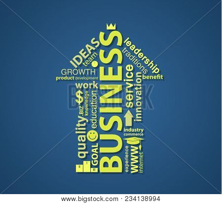 An Up Arrow Formed By Words On Business Topic. Eps10 Typographic Vector.