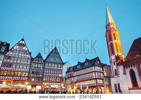 Frankfurt Am Main, Hesse, Germany - April 11, 2010: Night Life At Restaurants And Souvenir Shops At 