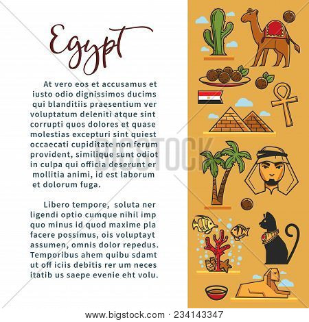 Egypt Travel Information Poster For Tourism Agency Of Egypt Landmark Symbols And Famous Sightseeing 