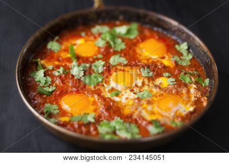 Close Up Of Rustic Middle Eastern Shakshuka Breakfast