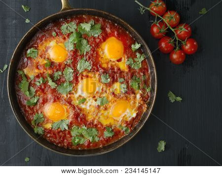 Close Up Of Rustic Middle Eastern Shakshuka Breakfast