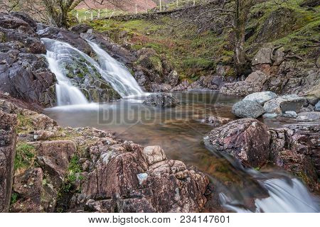 Waterfalls On Stickle Ghyll Cascade Through The English Lake District, Cumbria. The Falls Are On A P