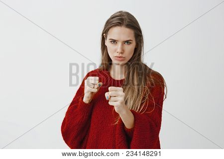 Intense Serious Woman Ready To Fight For Love. Focused Good-looking European Female Model In Stylish