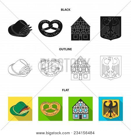 Country Germany Black, Flat, Outline Icons In Set Collection For Design. Germany And Landmark Vector