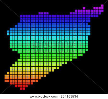 A Dot Siria Map. Vector Geographic Map In Bright Spectrum Colors On A Black Background. Multicolored