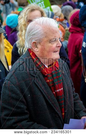 Aldermaston, United Kingdom, 1st April 2018:- Bruce Kent, Honorary Vice-president Outside The Main G
