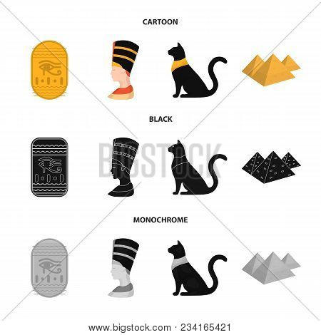 Eye Of Horus, Black Egyptian Cat, Pyramids, Head Of Nefertiti.ancient Egypt Set Collection Icons In 