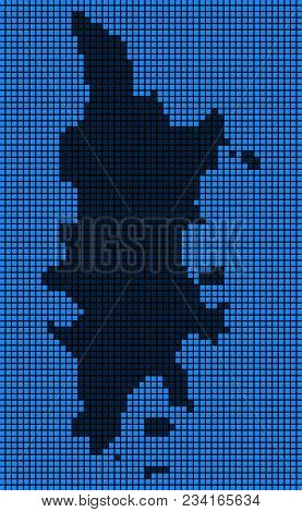 Dotted Pixel Phuket Map. Vector Geographic Map In Blue Colors. Vector Mosaic Of Phuket Map Combined 
