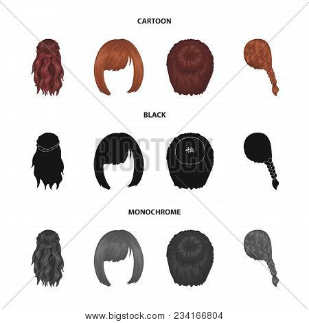 Kara, Red Braid And Other Types Of Hairstyles. Back Hairstyle Set Collection Icons In Cartoon, Black