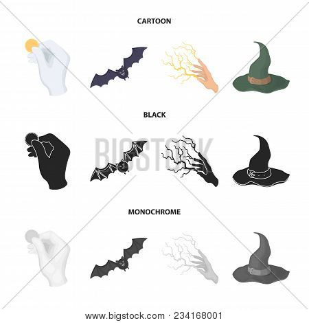 Focus With A Coin, A Bat, A Mage Hat, A Lightning-fast Spell.black And White Magic Set Collection Ic