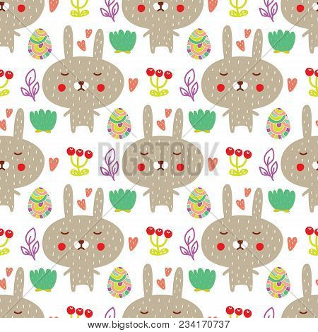Cute Easter Seamless Pattern In Flat Style. Vector Illustration