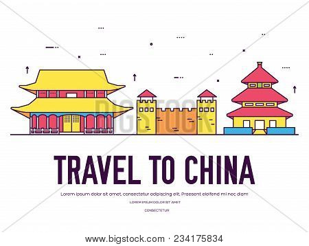 Ountry China Travel Vacation Of Place And Feature. Set Of Architecture, Item, Nature Background Conc