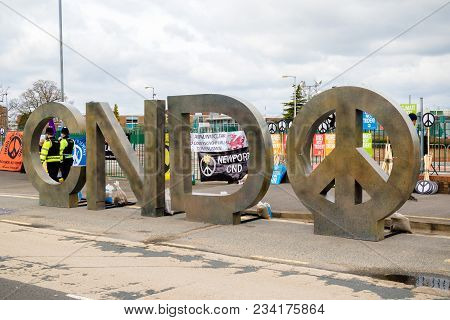 Protesters Gather Outside The Main Gate To The Awe, Aldermaston Uk