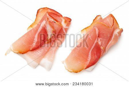 Raw Smoked Black Forest Ham Isolated On White Background. Top View