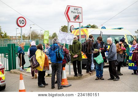 Protesters Gather Outside The Main Gate To The Awe, Aldermaston Uk