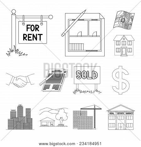 Realtor, Agency Outline Icons In Set Collection For Design. Buying And Selling Real Estate Vector Sy