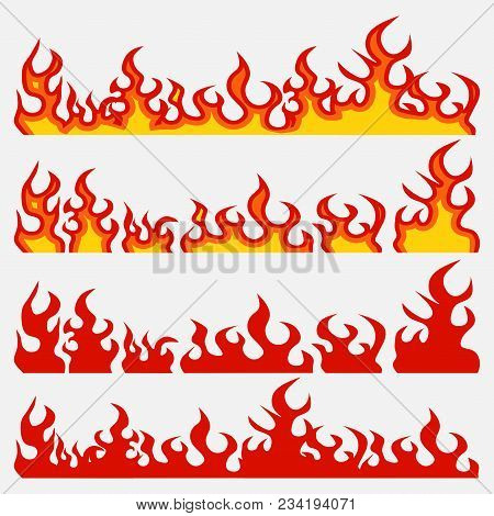 Fire Flame Set, Flame Elements, Burning Infern, Flat Style, Vector Image
