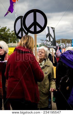 Protesters Gather Outside The Main Gate To The Awe, Aldermaston Uk