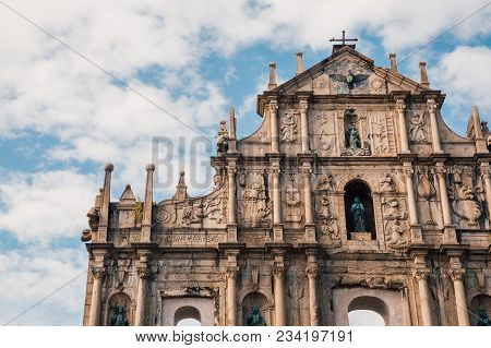 August 30, 2017. Macao/macau, China. Ruins St.paul Church With Dramatic Sun Light, Famous Landmarks 