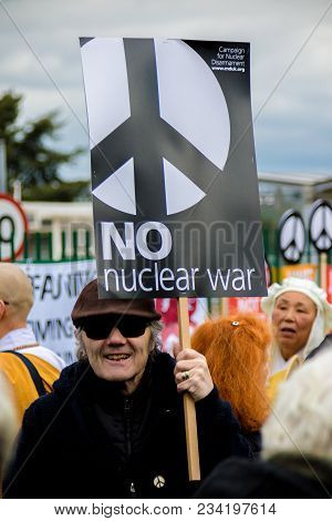 Protesters Gather Outside The Main Gate To The Awe, Aldermaston Uk