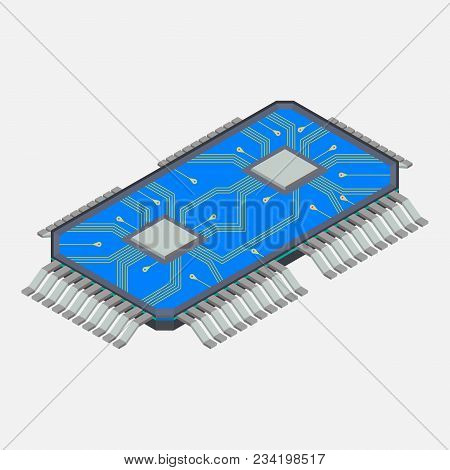 Micro Chip, Computer Chip, Electronics, Flat Style, Vector Image