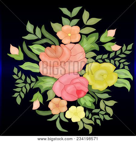 A Beautiful Bouquet Of Flowers On A Dark Background. Bouquet Of Flowers.