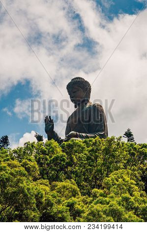 May 20, 2017. Hong Kong, China. The Enormous Tian Tan Buddha At Po Lin Monastery In Hong Kong.