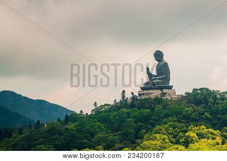 May 20, 2017. Hong Kong, China. The Enormous Tian Tan Buddha At Po Lin Monastery In Hong Kong.