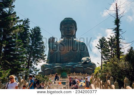 May 20, 2017. Hong Kong, China. The Enormous Tian Tan Buddha At Po Lin Monastery In Hong Kong.